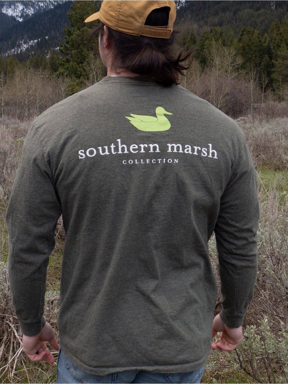 Southern Marsh Olive Long-Sleeve Shirt with Lime Duck Logo